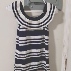 Loft Ruffle Blue and White Tank Top